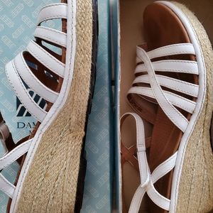 Clarks White Wedge Strap Sandals.